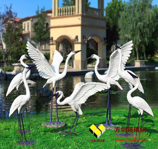 公園景區(qū)鶴組合擺件玻璃鋼動(dòng)物雕塑